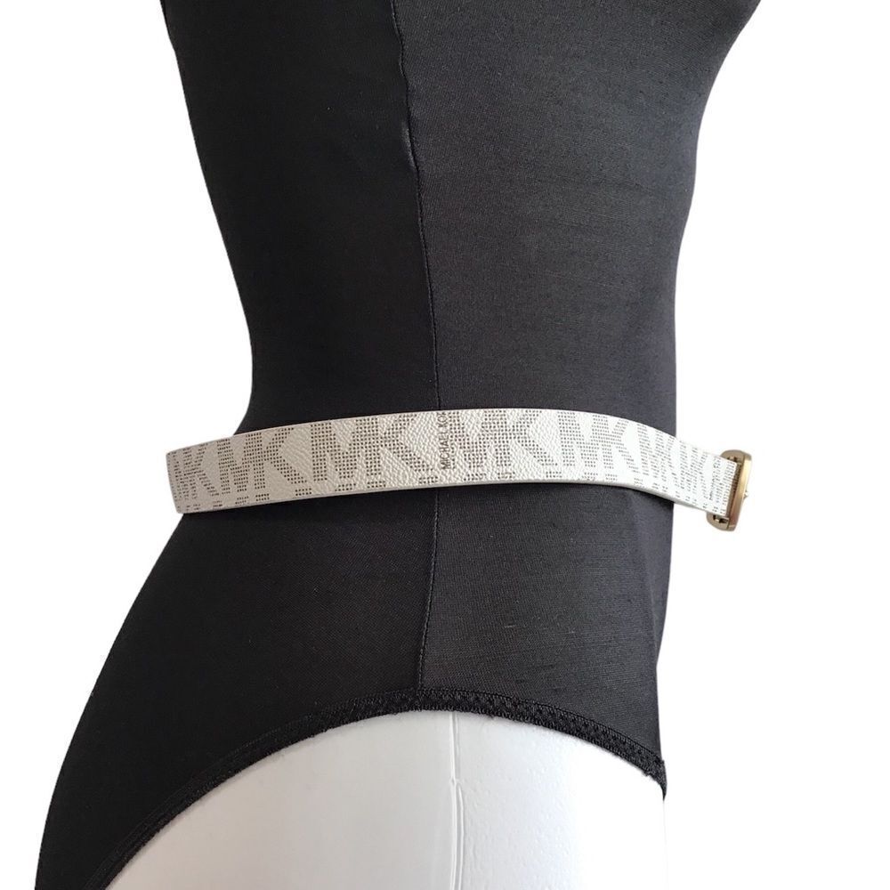 MICHAEL Michael Kors White Synthetic Leather Logo Belt - Picture 4 of 7